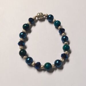 49 Blue and Silver Beaded‎ Tennis Bracelet with Magnetic Clasp